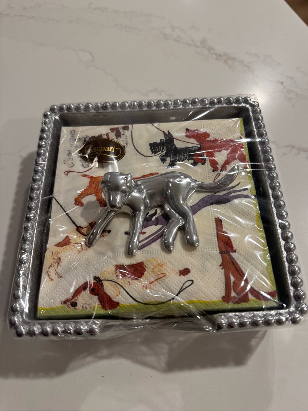 Mariposa Beaded Cocktail Napkin Holder & Dog weight with napkins